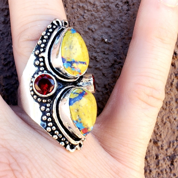 New Mosaic Balloon Jasper and Garnet 925 Silver Ring. - Picture 4 of 16